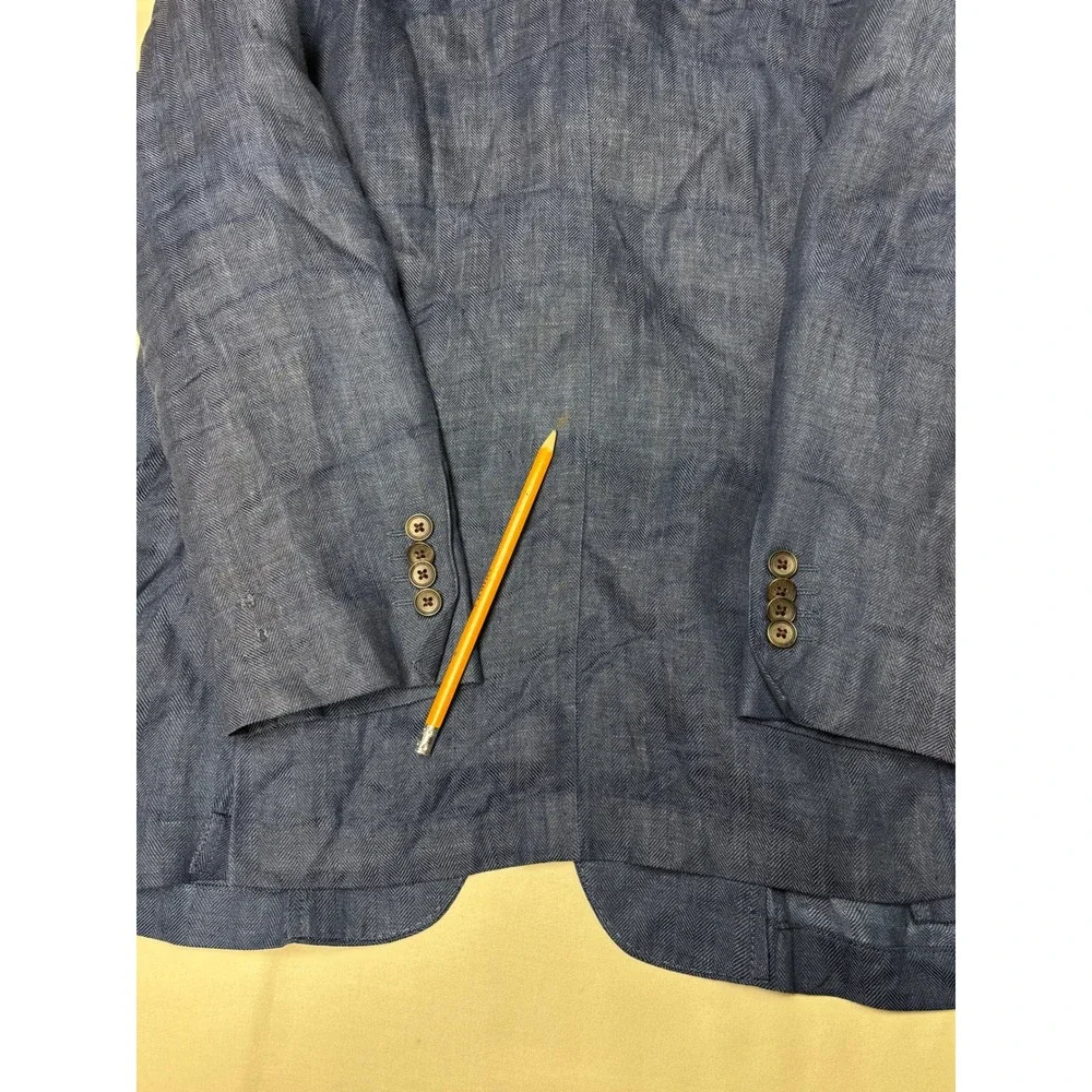 Jos A Bank Reserve Navy Herringbone 100% Linen Blazer Sport Coat Mens 40R